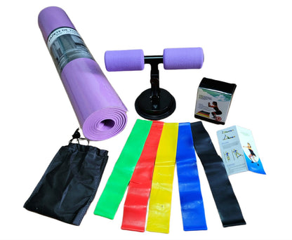 Tapete yoga + soporte abdominal + bandas