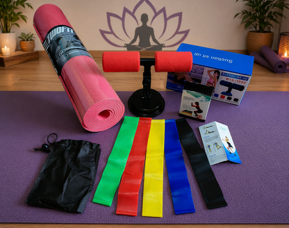 Tapete yoga + soporte abdominal + bandas